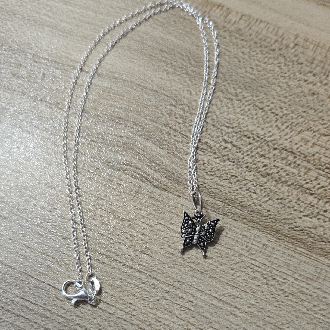 Girlhoodcore Silver Tone Butterfly Pendant Dainty 925 Necklace
